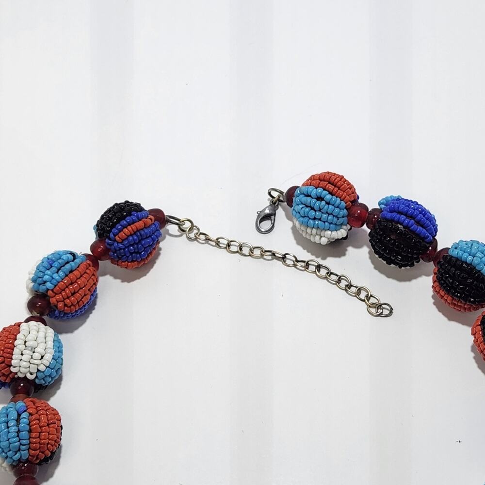 Striped Seed Bead Ball Multicolor Necklace and Earring Set - Picture 4 of 13